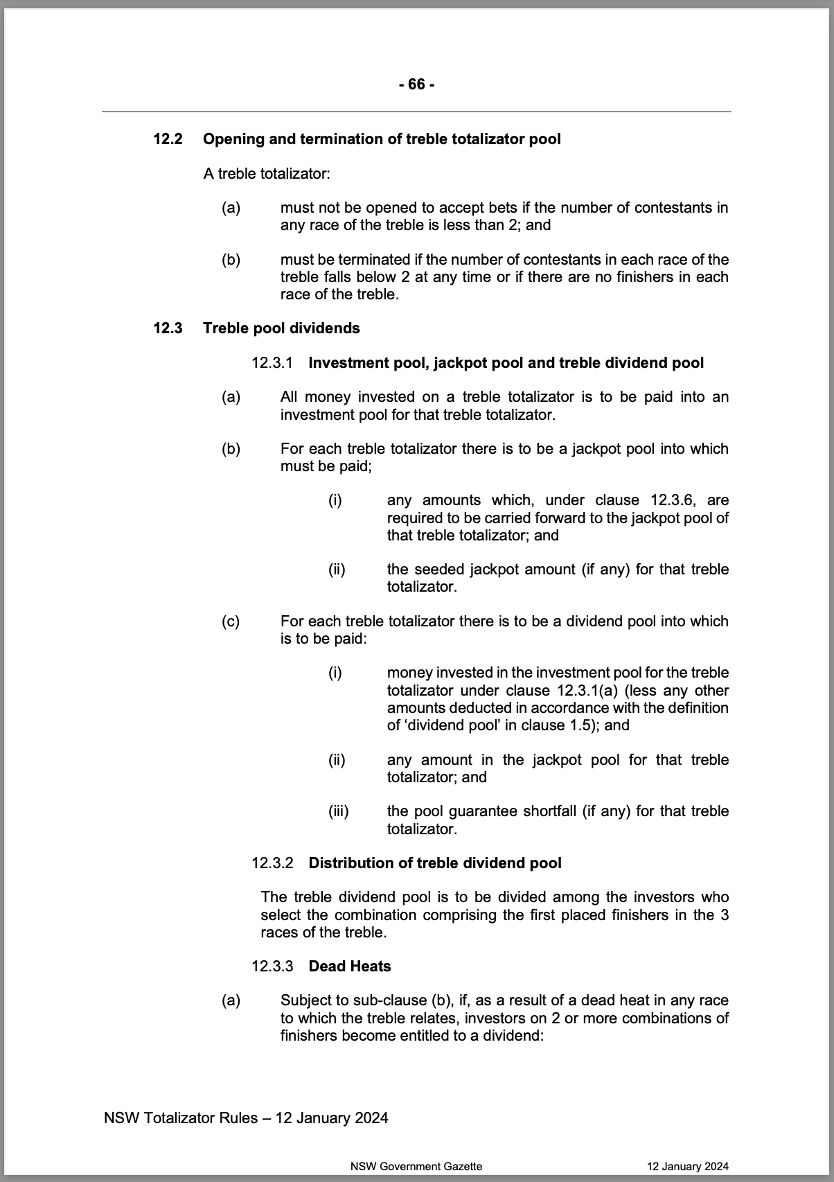 NSW Totalizator Betting Rules Racing