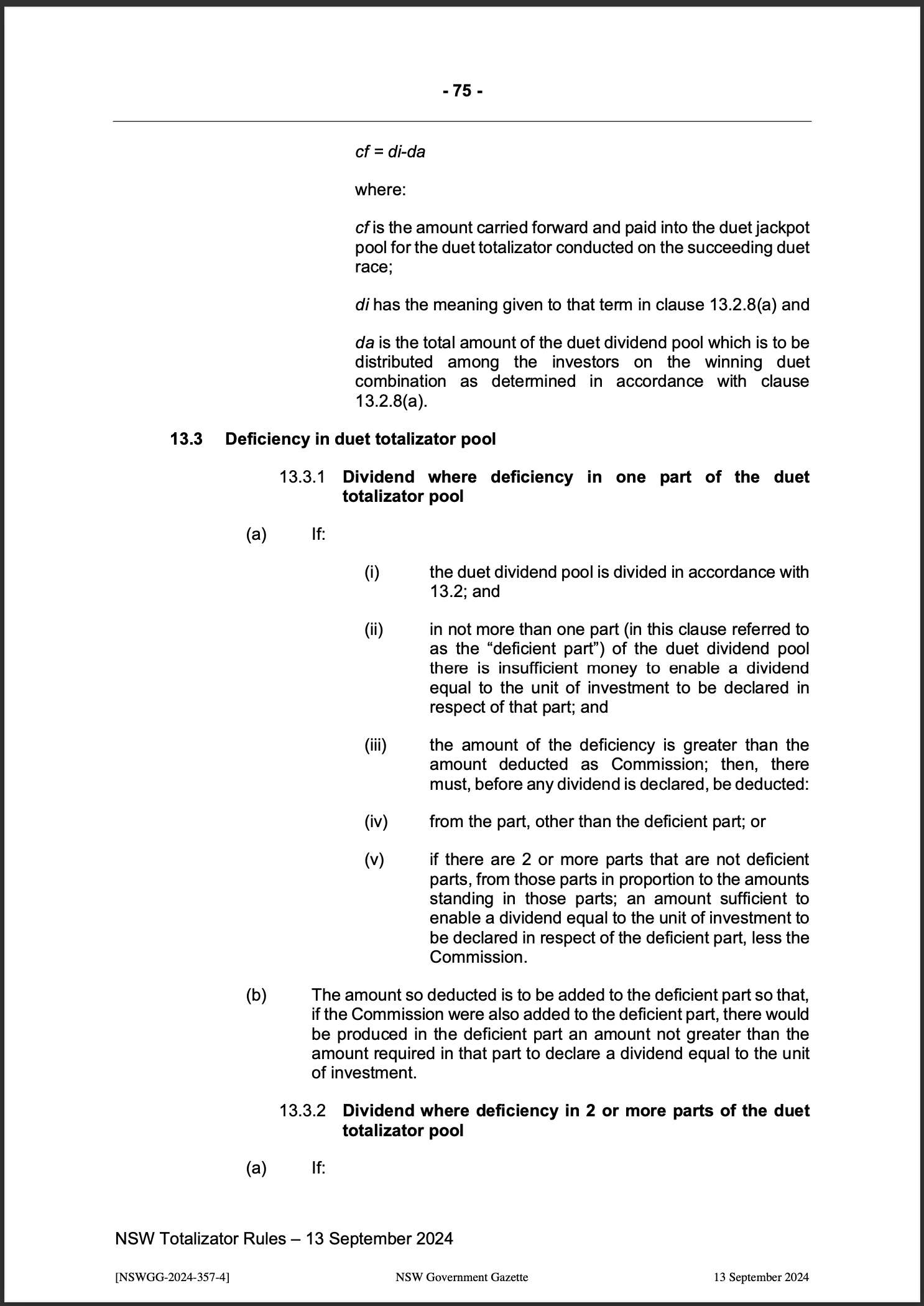 NSW Totalizator Betting Rules (Racing)