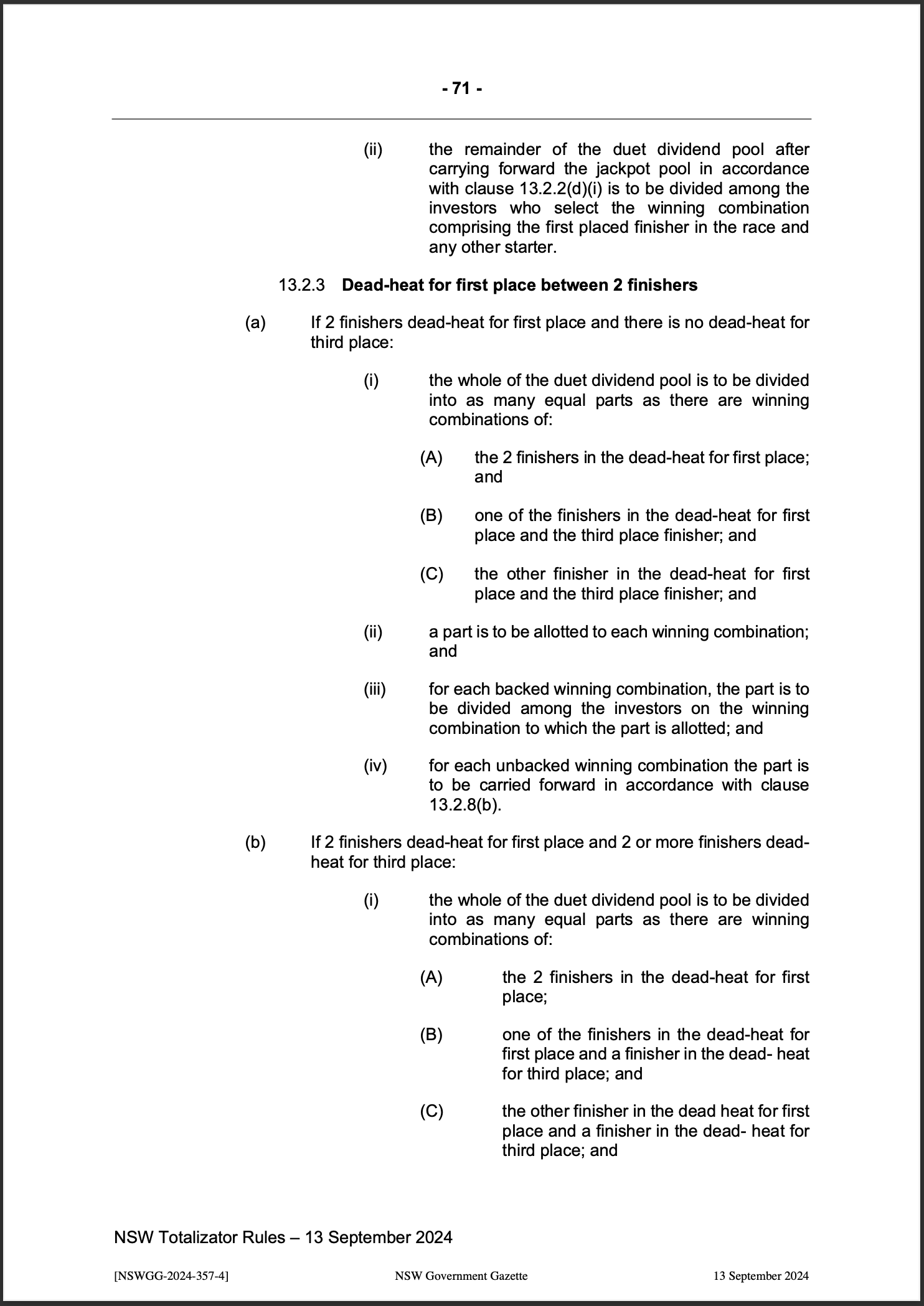 NSW Totalizator Betting Rules (Racing)