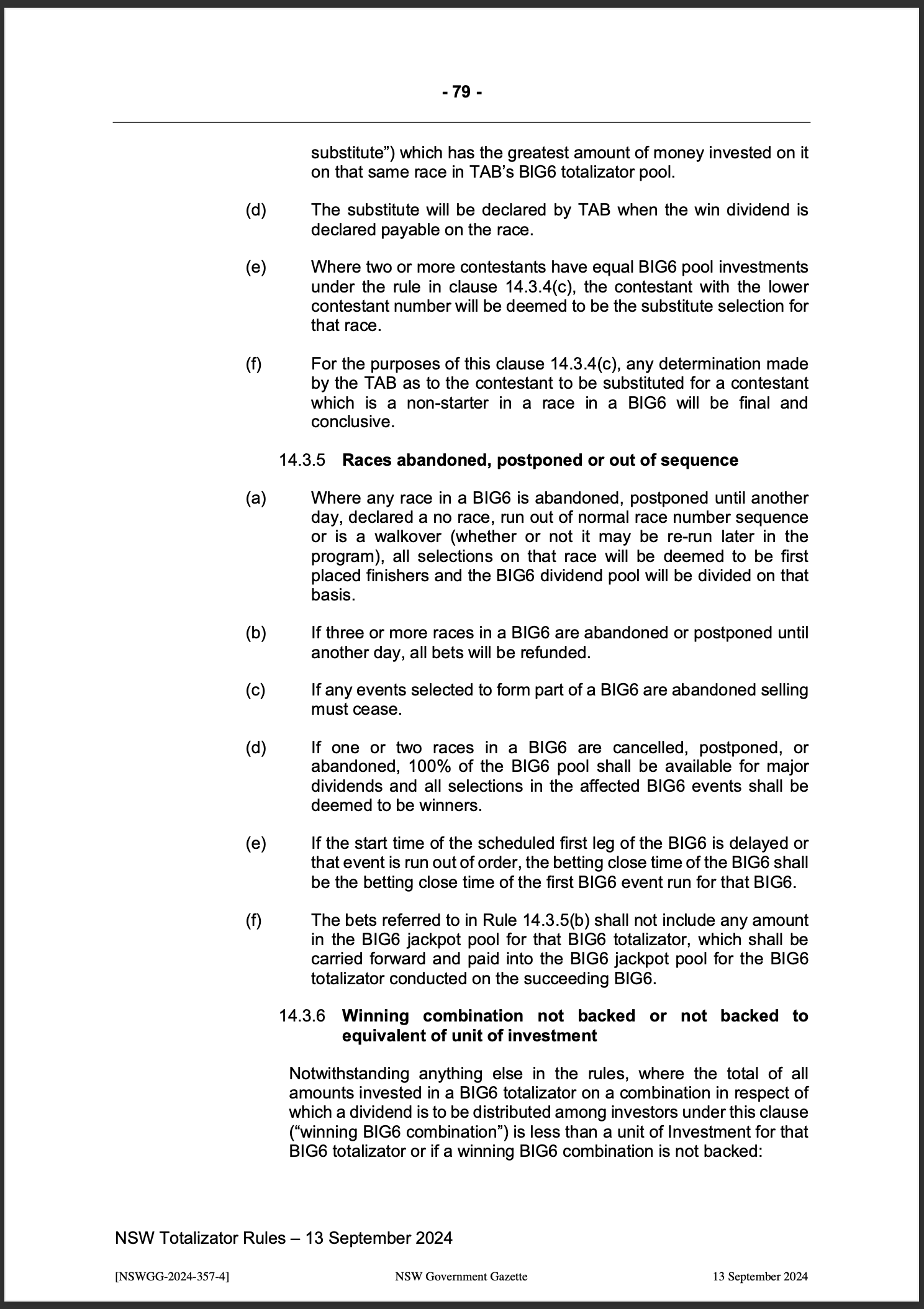 NSW Totalizator Betting Rules (Racing)