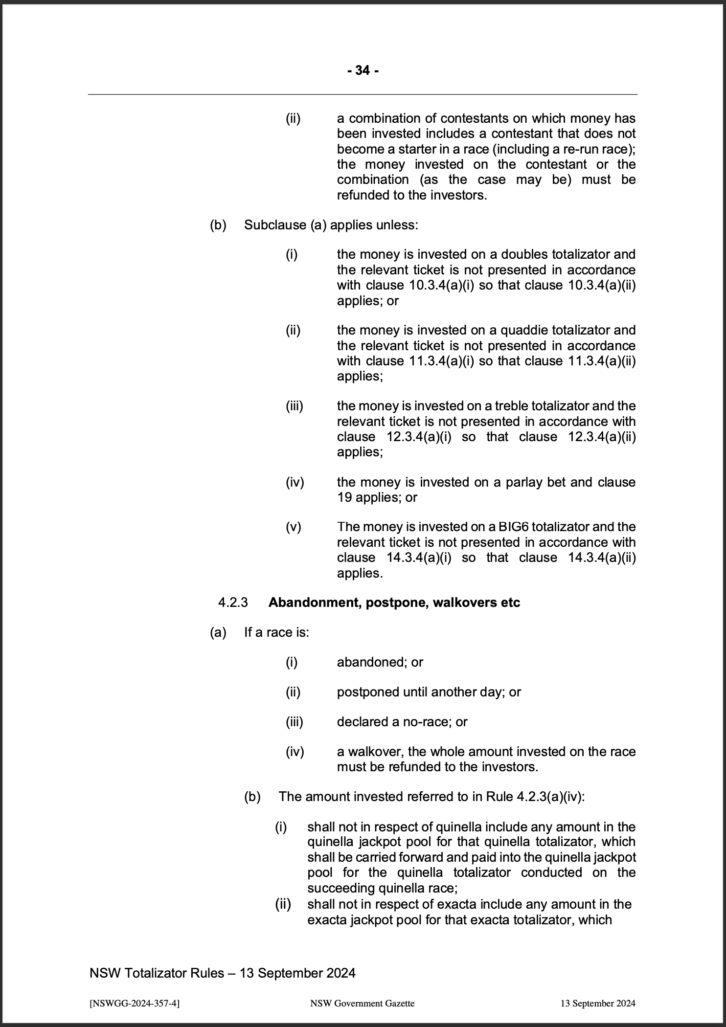 NSW Totalizator Betting Rules (Racing)