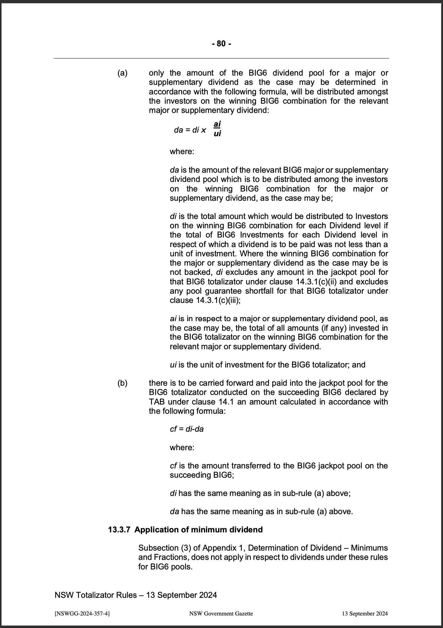 NSW Totalizator Betting Rules (Racing)