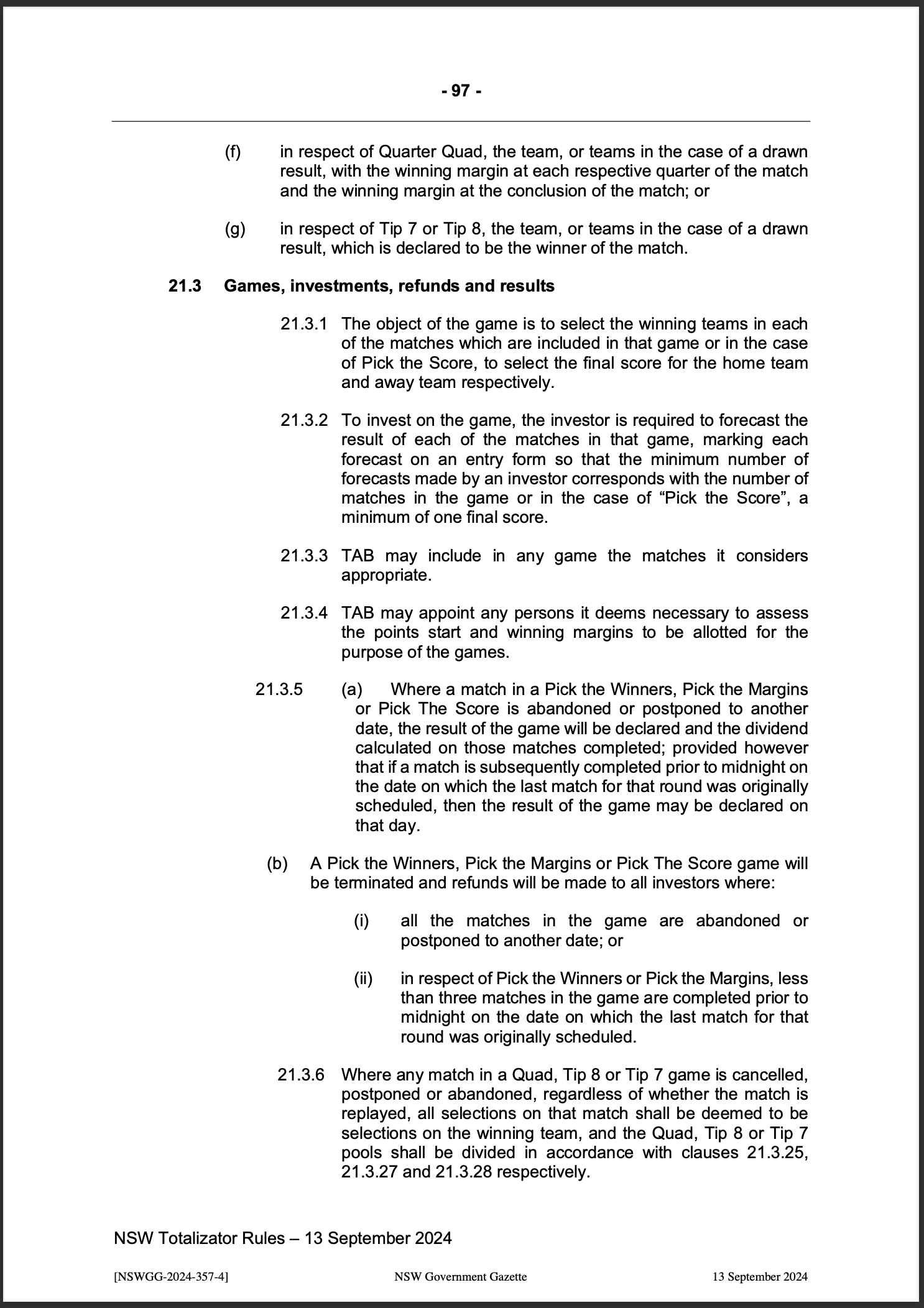 NSW Totalizator Betting Rules (Racing)